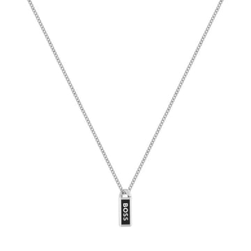 Ανδρικό κολιέ Boss 1580677 ατσάλινο σε ασημί χρώμα με κρεμαστό στοιχείο διπλής όψεως σε μαύρο χρώμα.